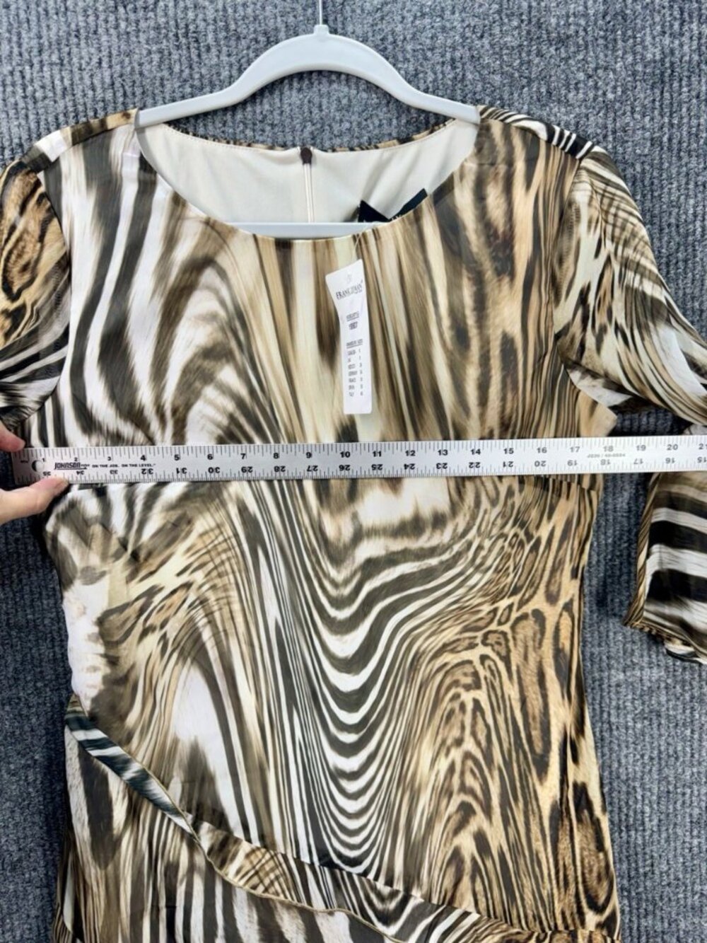 Frank Lyman Layered Animal Print Dress Womens 6 Tan Black Sheer Bell Sleeve NEW - Picture 8 of 11